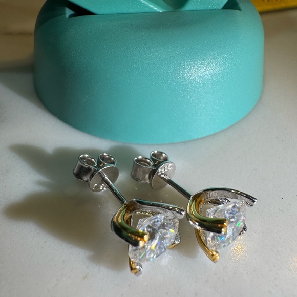 3ct Moissanite Gold and Silver Stud Earrings, item 439 - Picture 2 of 9